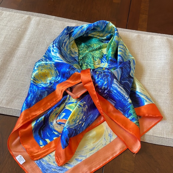 Van Gogh Starry Nights 100% silk feeling 34” x 35” scarf - Picture 10 of 11